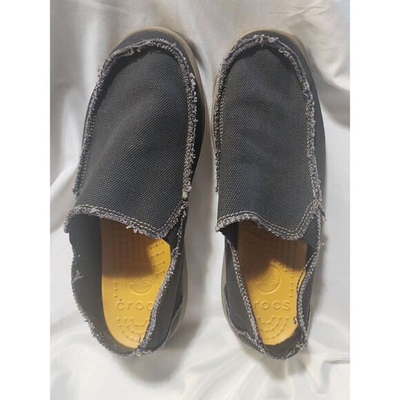 CROCS Santa Cruz Canvas Slip-On Loafer Boat Shoes Black Frayed 10128 Men's Sz 10 - Picture 5 of 13